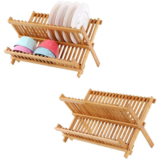 Bamboo Foldable Dish Drying Rack Organizer by HitMyNeed