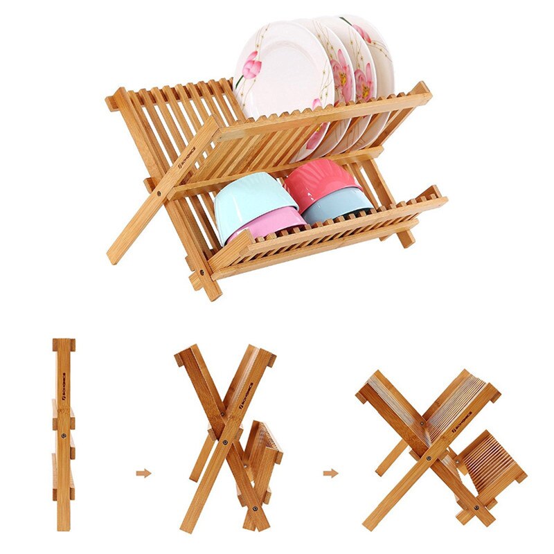 Bamboo Foldable Dish Drying Rack Organizer by HitMyNeed