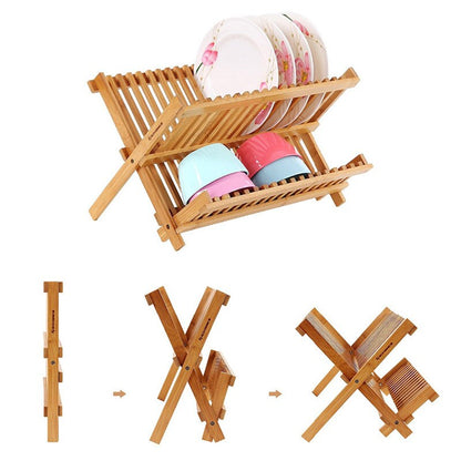 Bamboo Foldable Dish Drying Rack Organizer by HitMyNeed