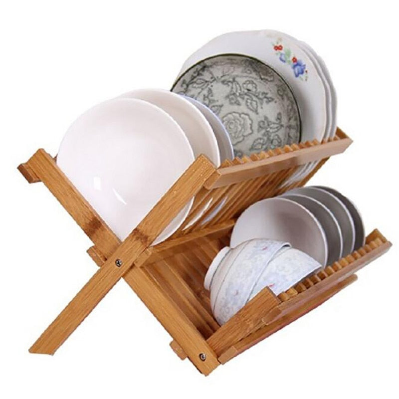 Bamboo Foldable Dish Drying Rack Organizer by HitMyNeed