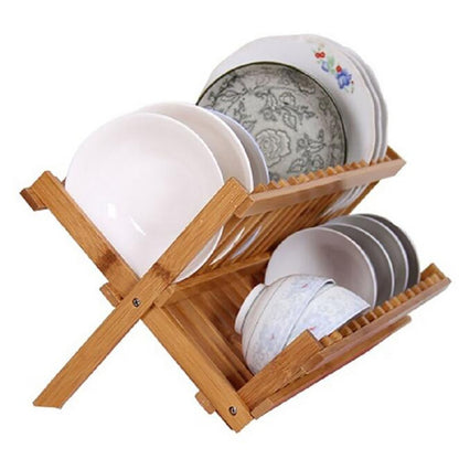 Bamboo Foldable Dish Drying Rack Organizer by HitMyNeed