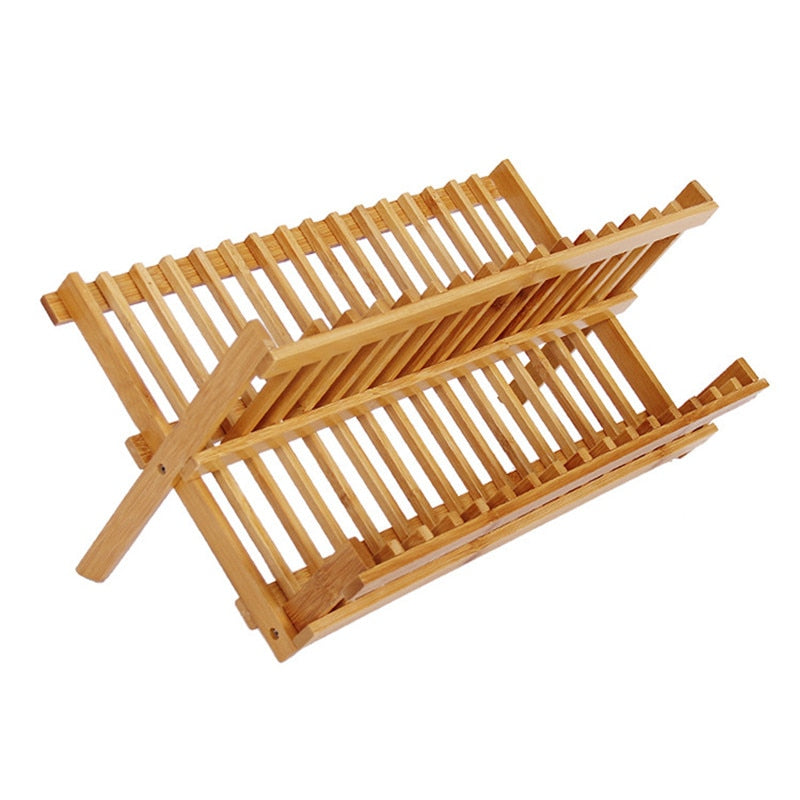 Bamboo Foldable Dish Drying Rack Organizer by HitMyNeed
