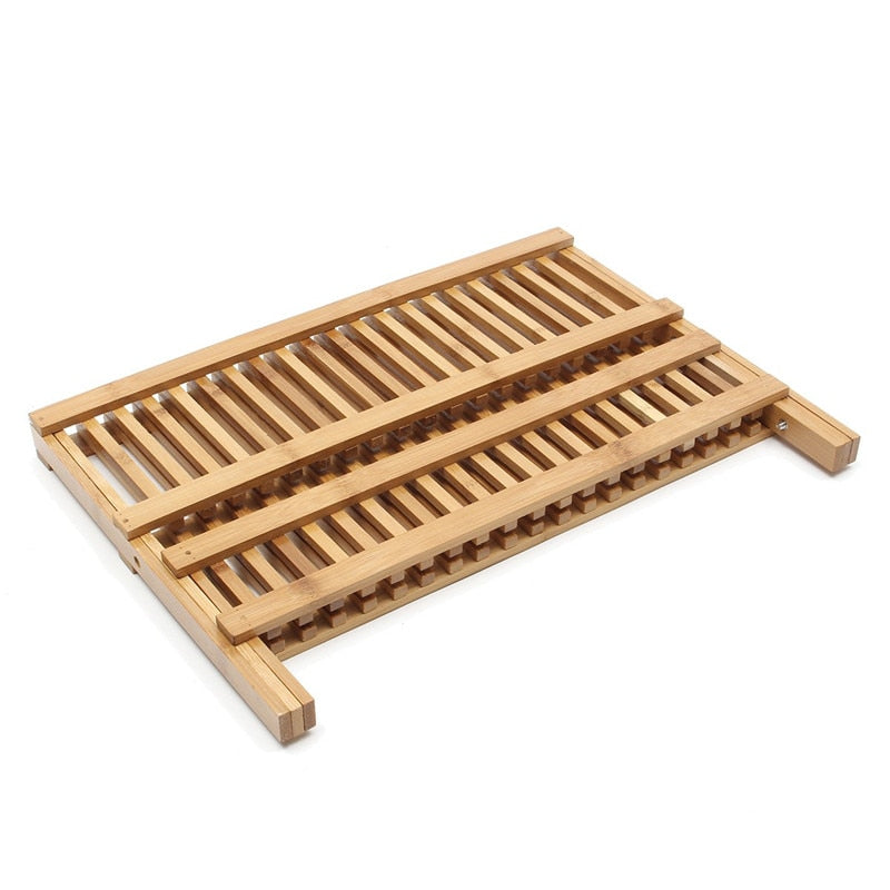 Bamboo Foldable Dish Drying Rack Organizer by HitMyNeed
