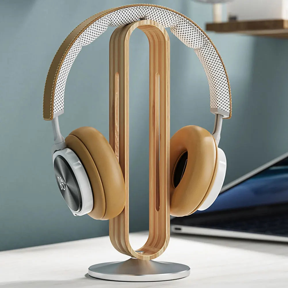 Bamboo Headphone Stand with Non-Slip Metal Base by HitMyNeed