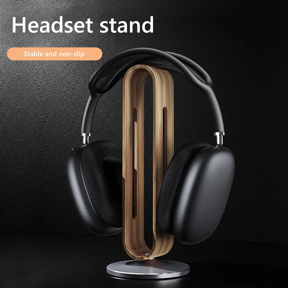 Bamboo Headphone Stand with Non-Slip Metal Base by HitMyNeed