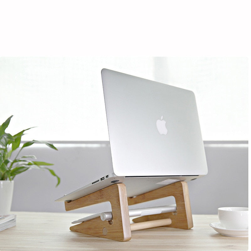 Bamboo Laptop Riser Cooling Stand with Keyboard Slot by HitMyNeed
