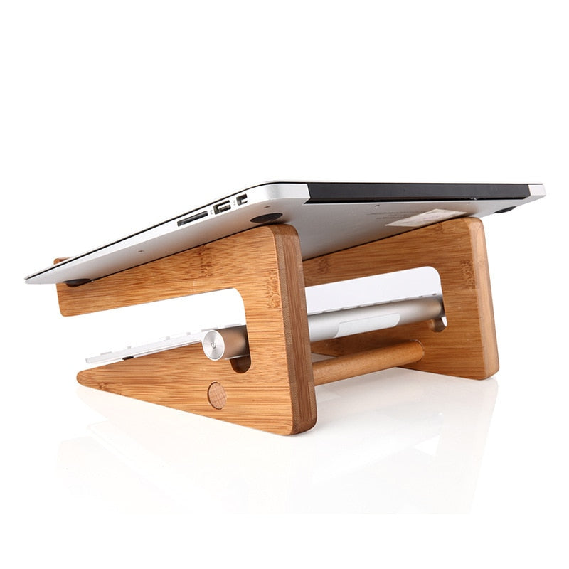 Bamboo Laptop Riser Cooling Stand with Keyboard Slot by HitMyNeed