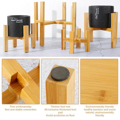 Bamboo Plant Stand Flower Pot Base for Indoor & Outdoor by HitMyNeed