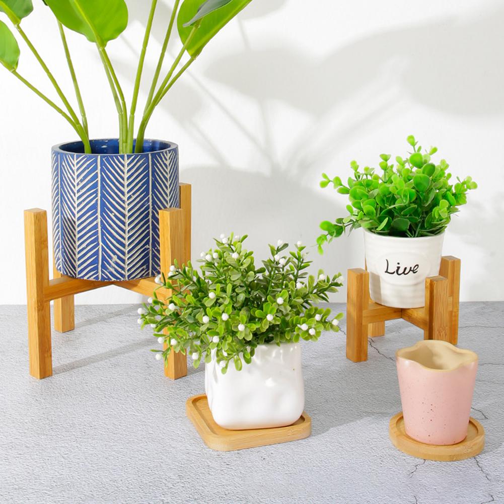 Bamboo Plant Stand Flower Pot Base for Indoor & Outdoor L: 19.3 x 16cm by HitMyNeed