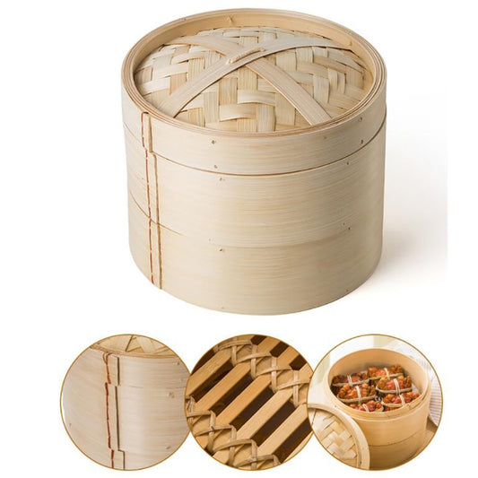 Bamboo Steamer Basket Set with Lid, 15 cm by HitMyNeed