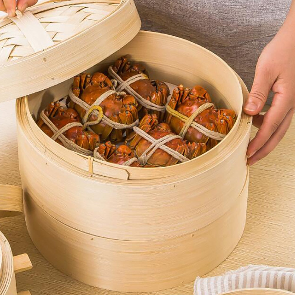 Bamboo Steamer Basket Set with Lid, 15 cm by HitMyNeed
