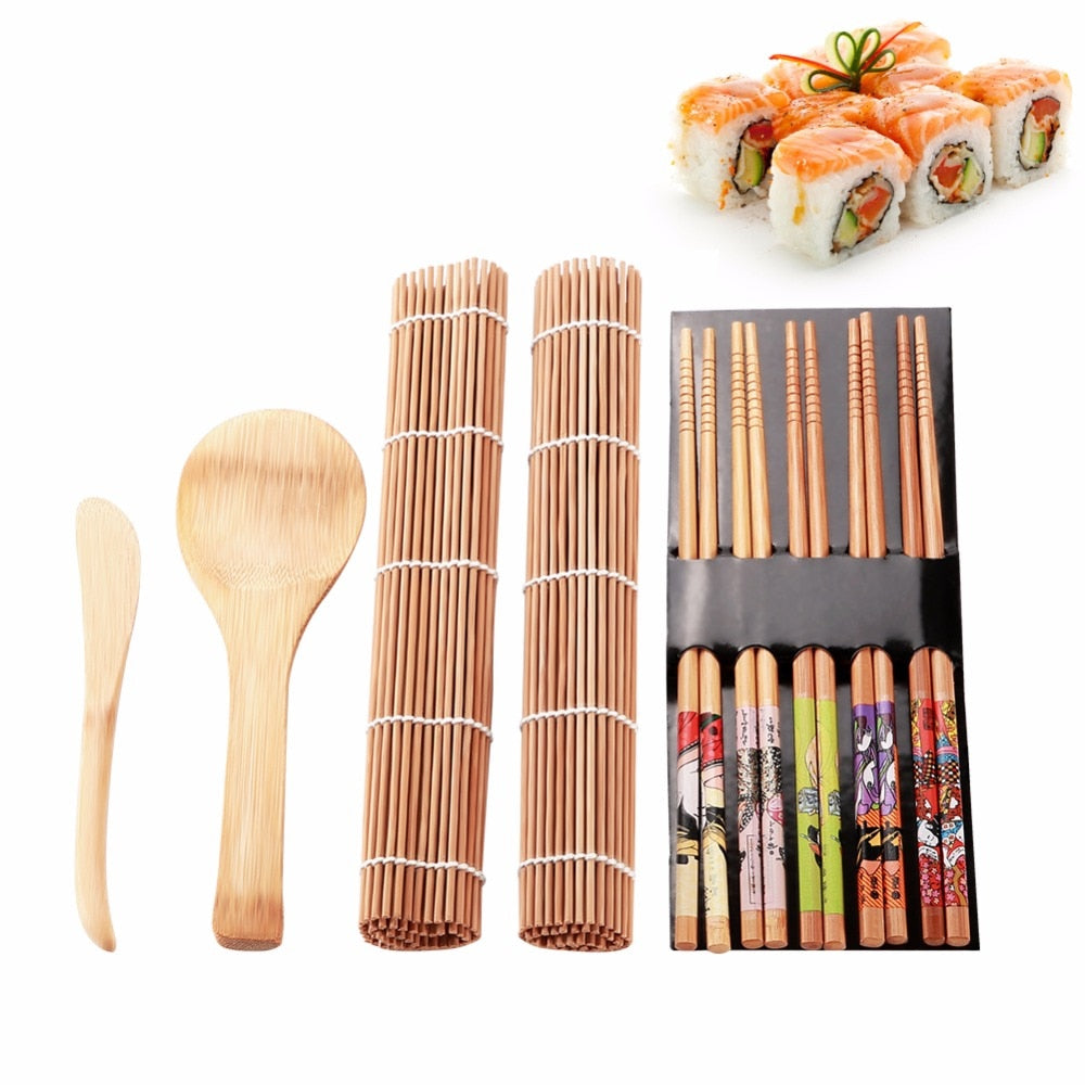 Bamboo Sushi Making Kit - 13 Piece Home Sushi Set by HitMyNeed