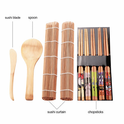 Bamboo Sushi Making Kit - 13 Piece Home Sushi Set by HitMyNeed
