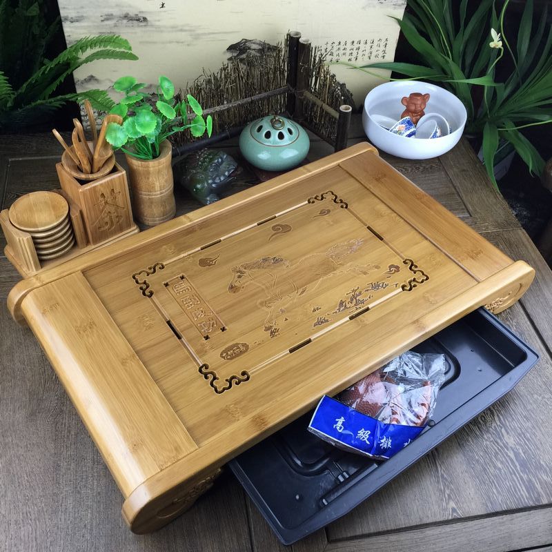 Bamboo Tea Tray with Drip Drawer by HitMyNeed
