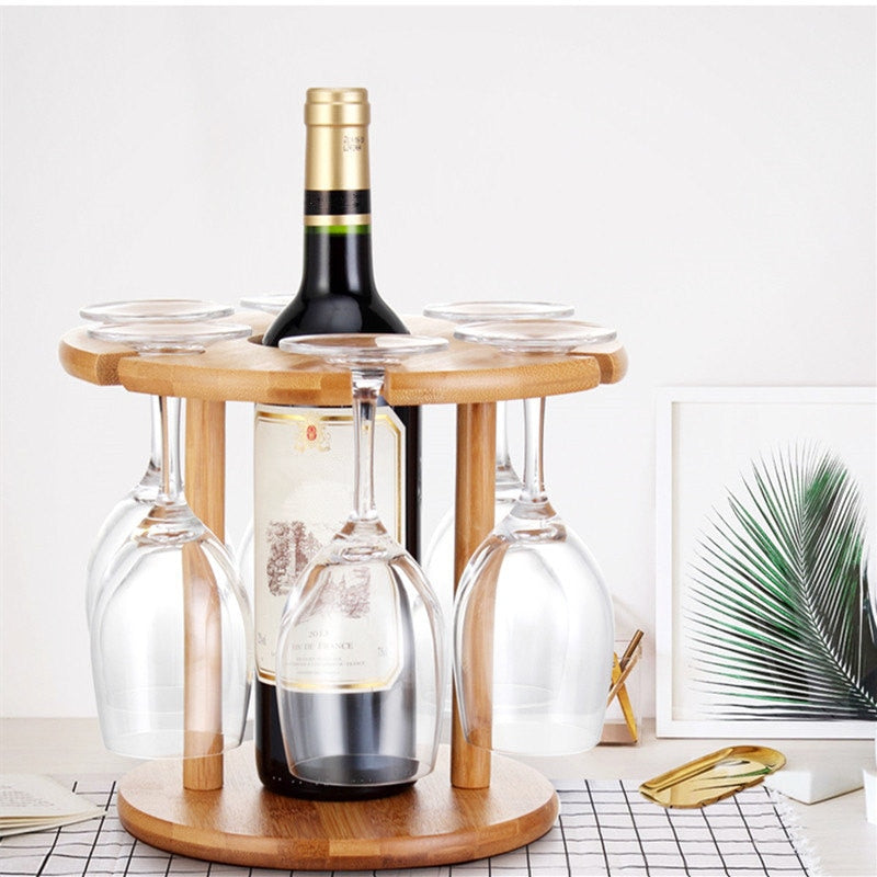 Bamboo Wine Glass Holder Drying Rack, 6 Slots by HitMyNeed
