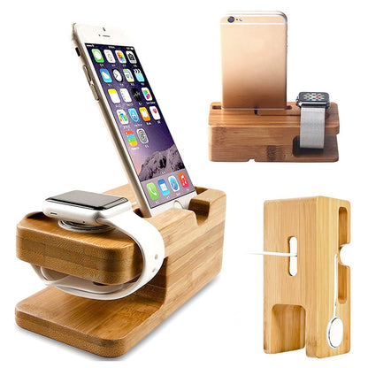 Bamboo Wood Charging Station for iPhone and Apple Watch by HitMyNeed