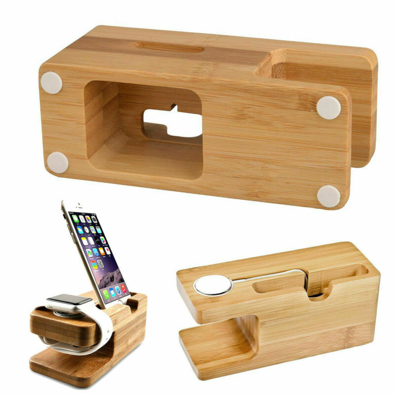 Bamboo Wood Charging Station for iPhone and Apple Watch by HitMyNeed