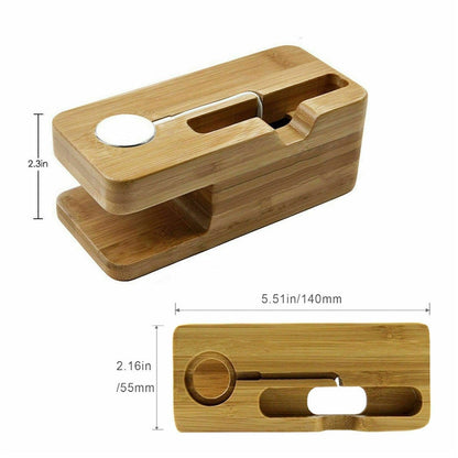 Bamboo Wood Charging Station for iPhone and Apple Watch by HitMyNeed