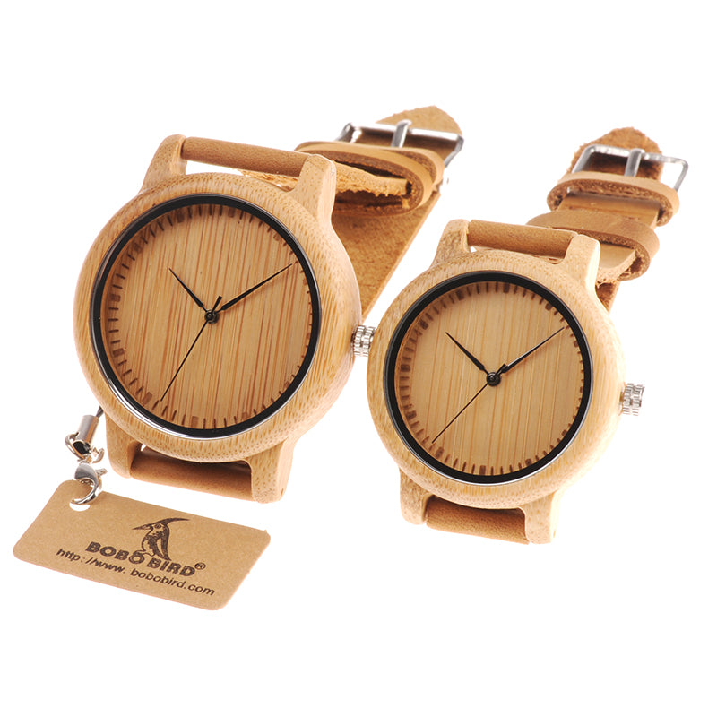 Bamboo Wood Watch with Leather Band for Couples by HitMyNeed