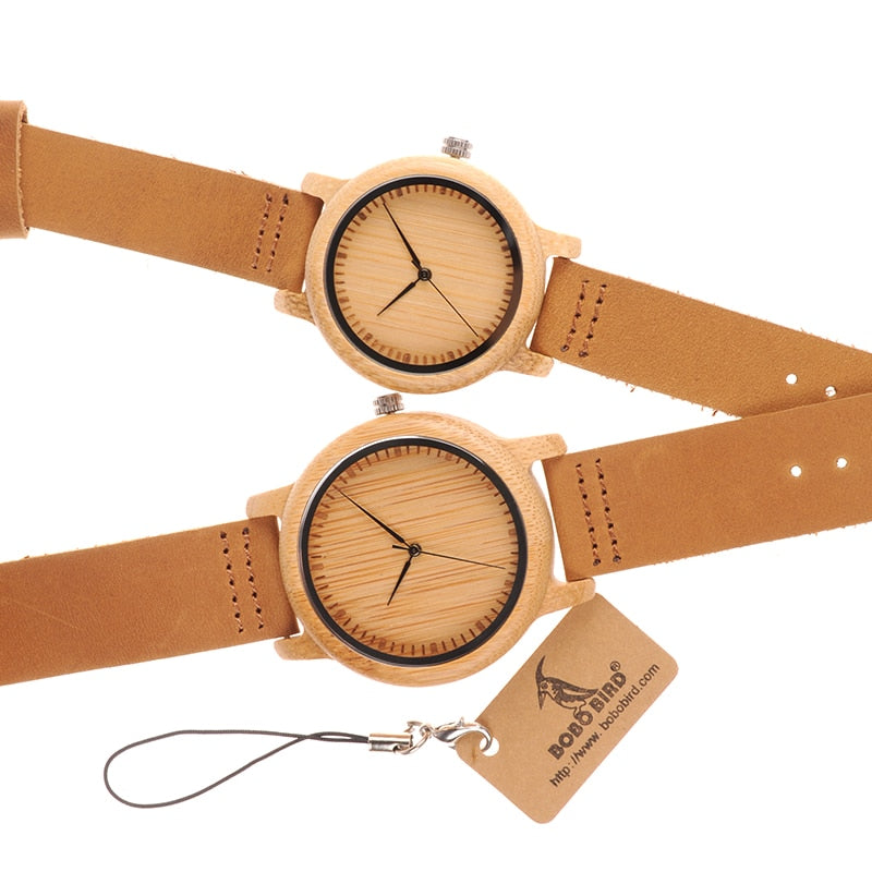 Bamboo Wood Watch with Leather Band for Couples by HitMyNeed