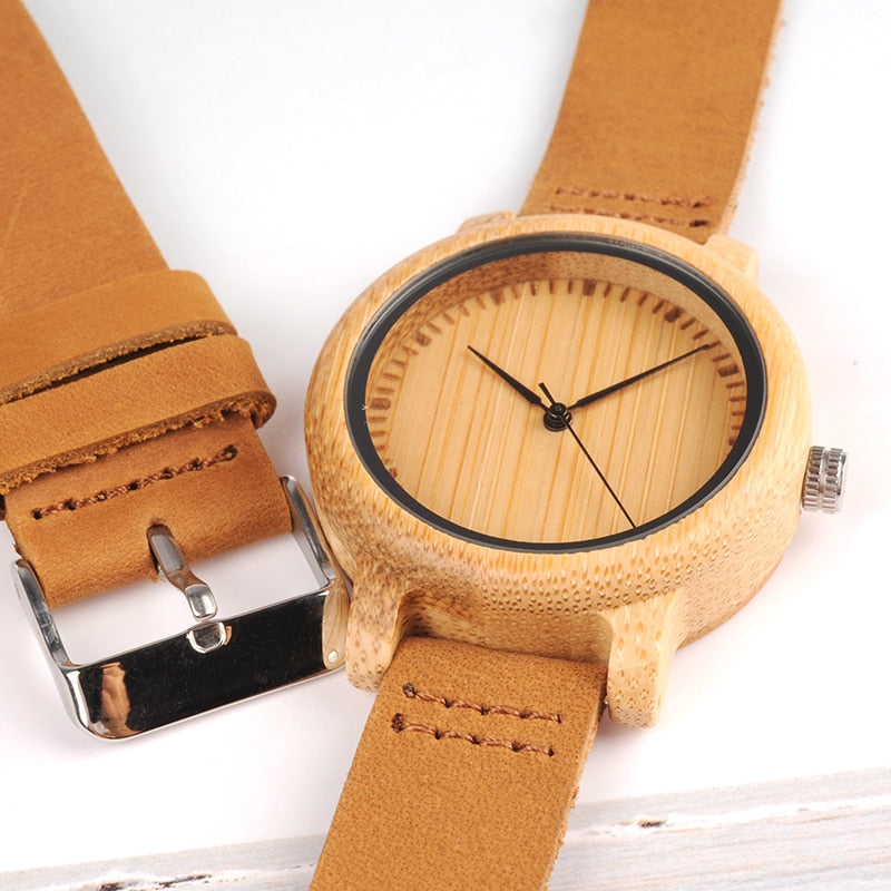 Bamboo Wood Watch with Leather Band for Couples by HitMyNeed