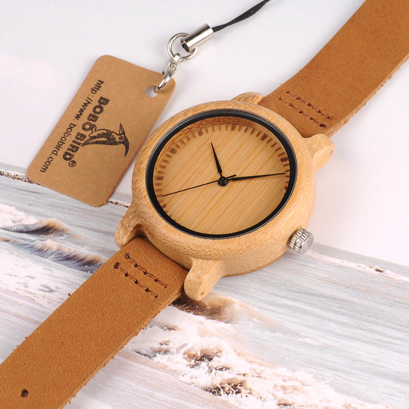 Bamboo Wood Watch with Leather Band for Couples by HitMyNeed