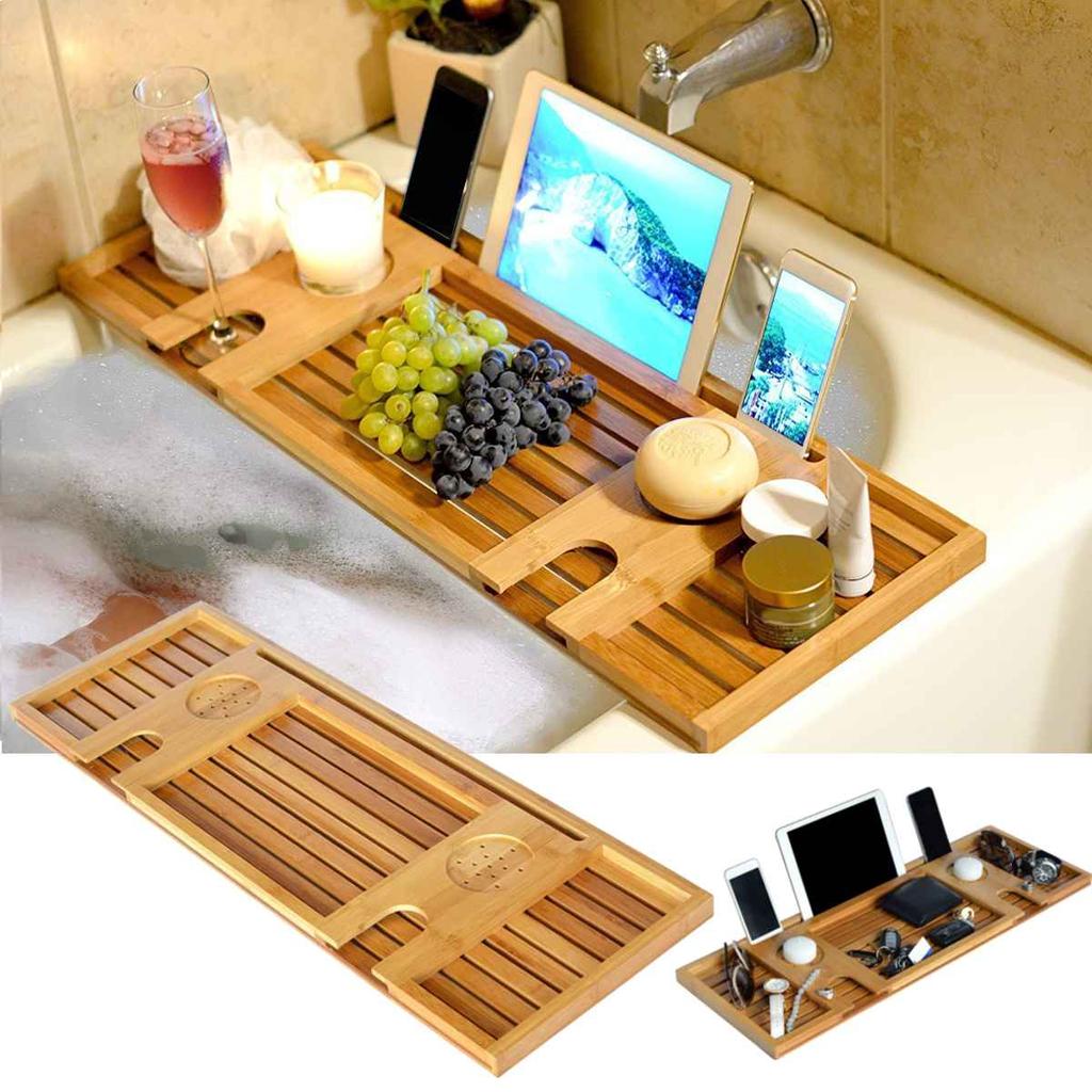 Bamboo Wooden Bath Tray with Adjustable Book Stand by HitMyNeed