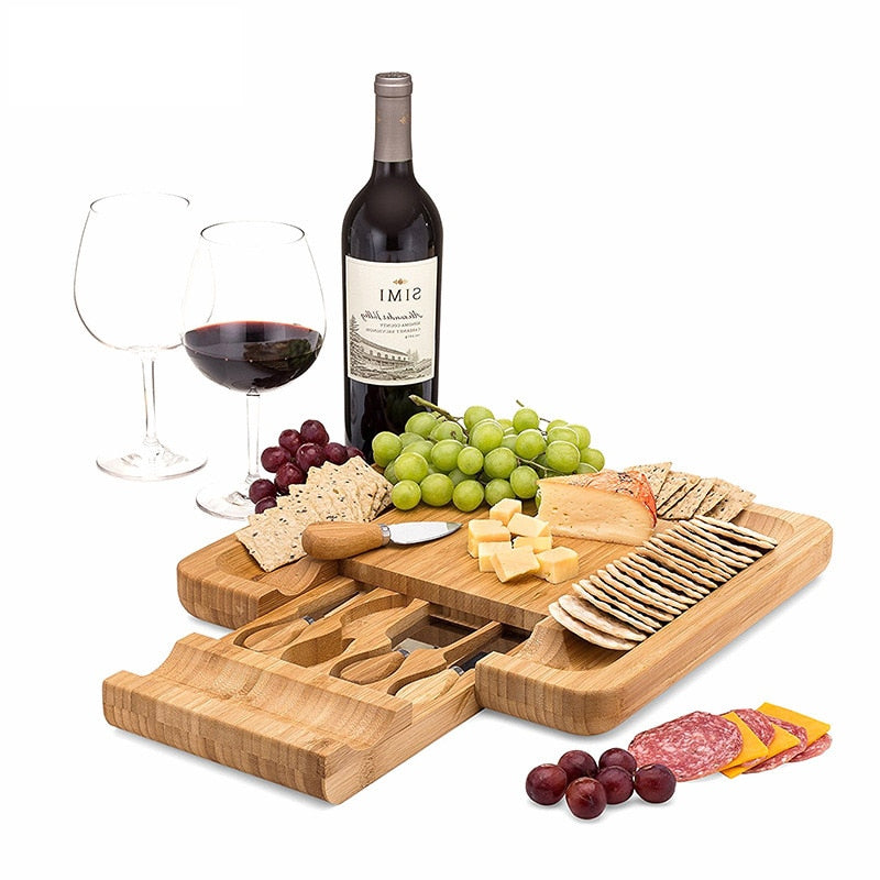 Bamboo Wooden Cheese Board with Sliding Drawer by HitMyNeed