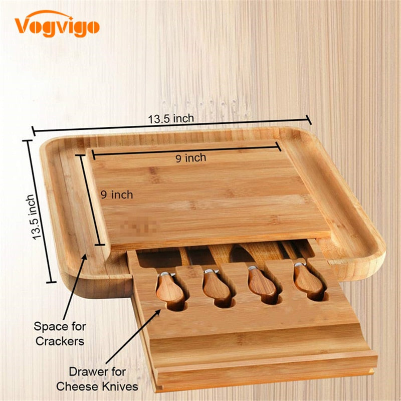 Bamboo Wooden Cheese Board with Sliding Drawer by HitMyNeed