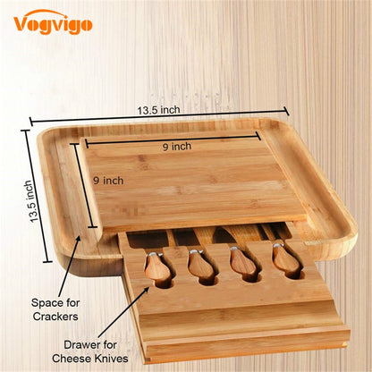 Bamboo Wooden Cheese Board with Sliding Drawer by HitMyNeed
