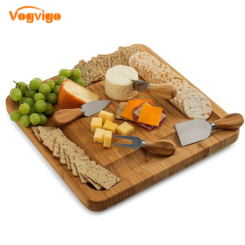 Bamboo Wooden Cheese Board with Sliding Drawer by HitMyNeed