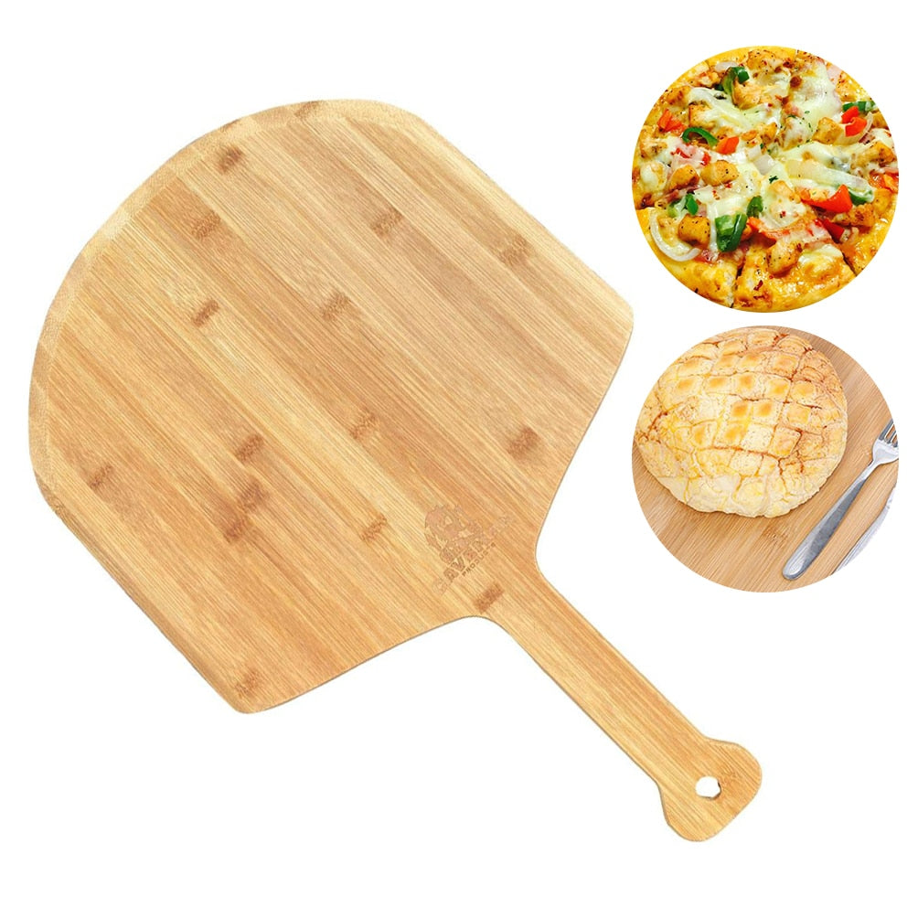 Bamboo Wooden Pizza Tray with Handle 29.5 cm by HitMyNeed