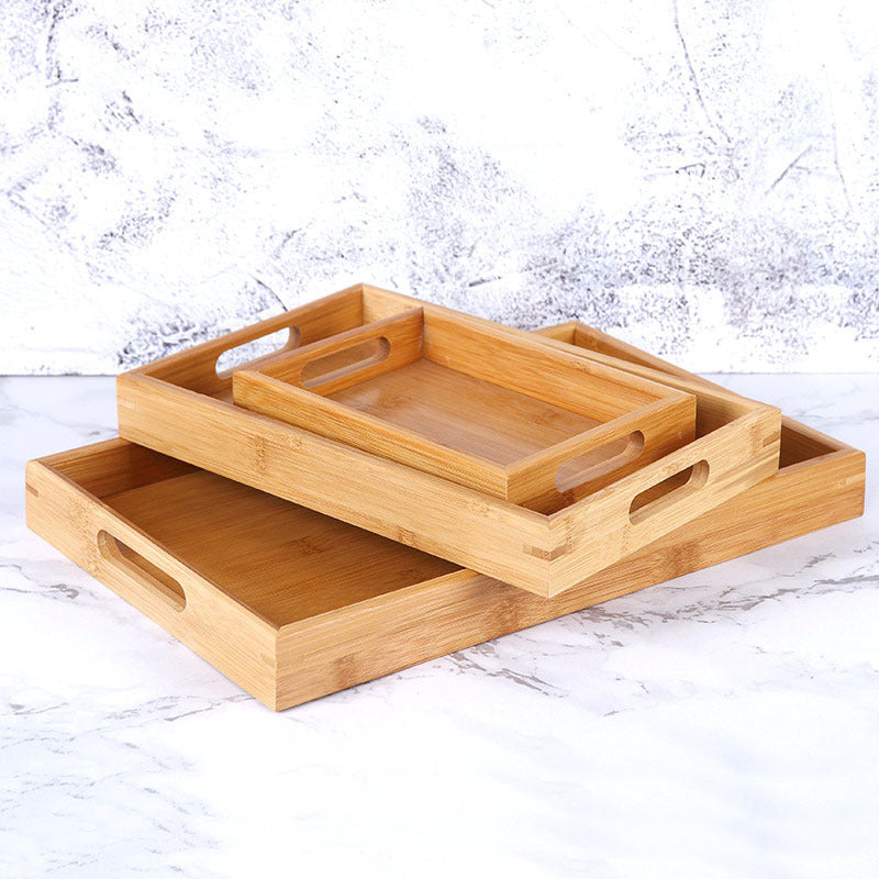 Bamboo Wooden Rectangular Serving Tray with Handles by HitMyNeed