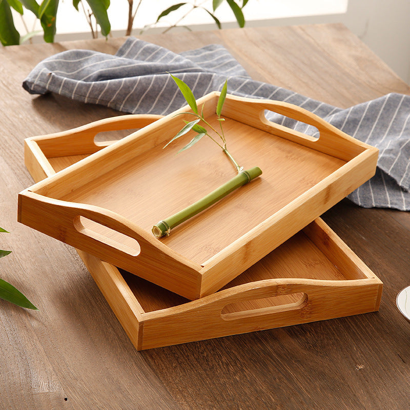 Bamboo Wooden Rectangular Serving Tray with Handles by HitMyNeed