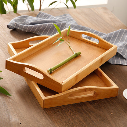 Bamboo Wooden Rectangular Serving Tray with Handles by HitMyNeed