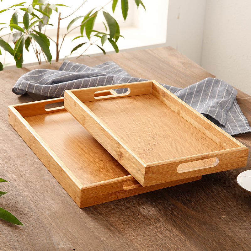 Bamboo Wooden Rectangular Serving Tray with Handles by HitMyNeed