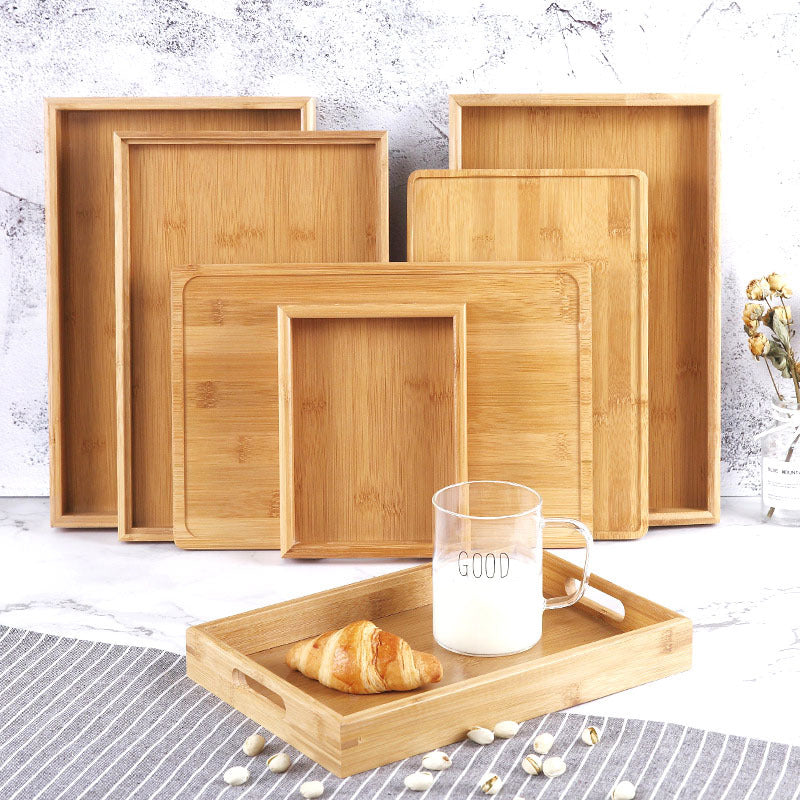 Bamboo Wooden Rectangular Serving Tray with Handles by HitMyNeed