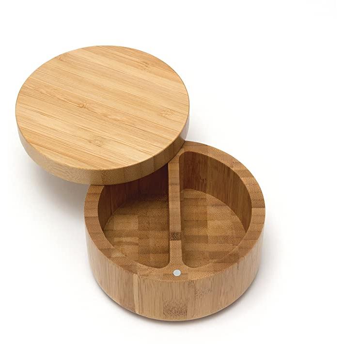 Bamboo Wooden Salt Container with Dual Compartments by HitMyNeed