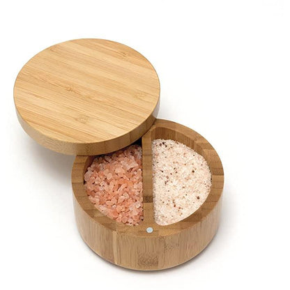 Bamboo Wooden Salt Container with Dual Compartments by HitMyNeed