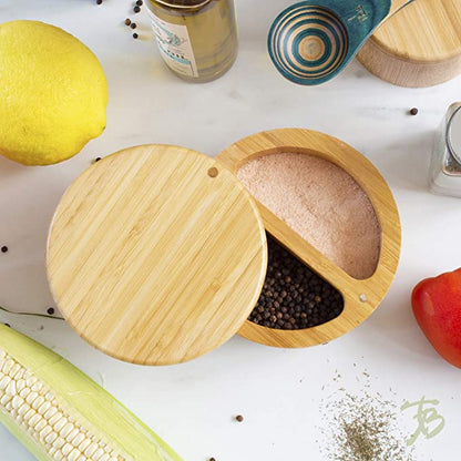 Bamboo Wooden Salt Container with Dual Compartments by HitMyNeed