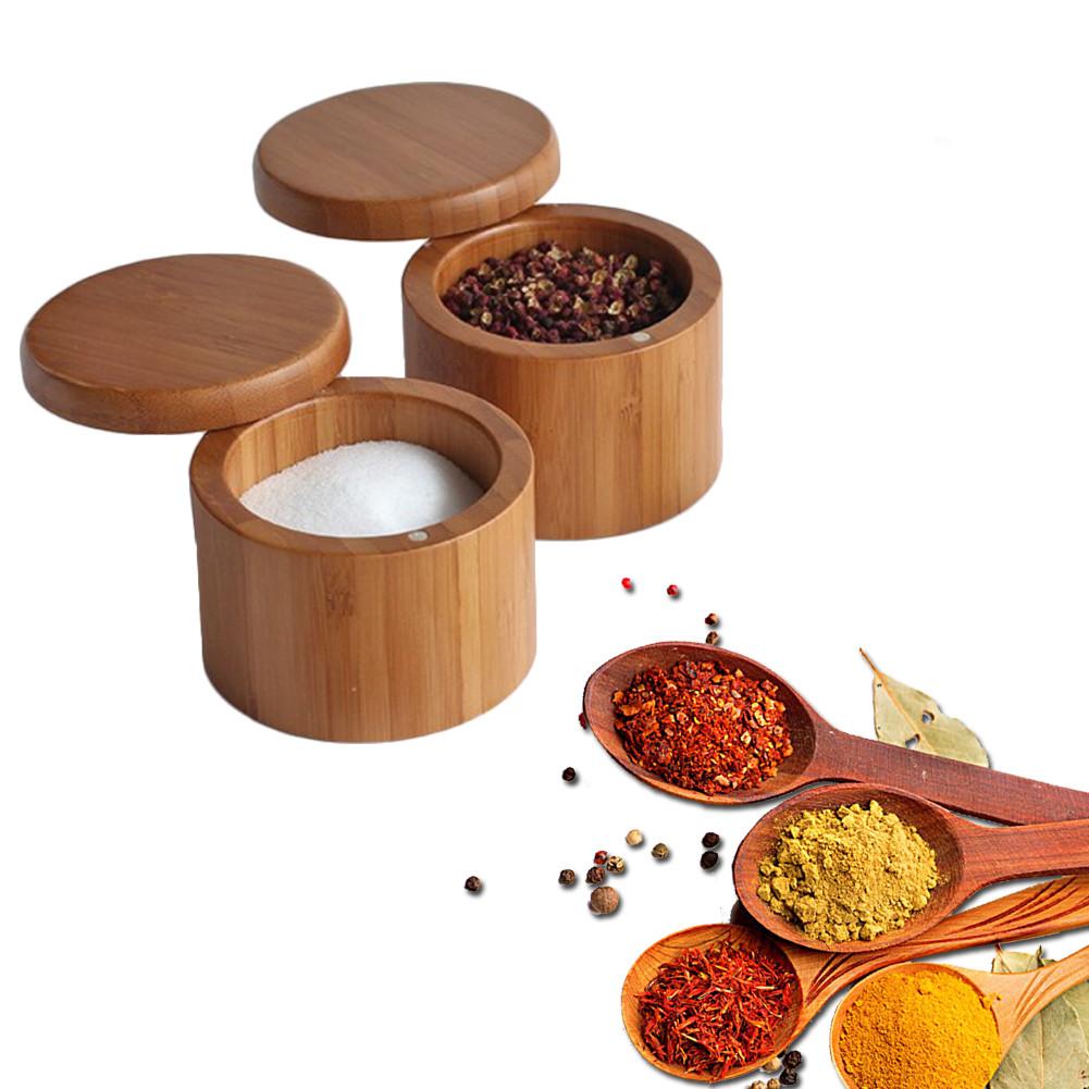 Bamboo Wooden Spice Container with Magnetic Lid by HitMyNeed