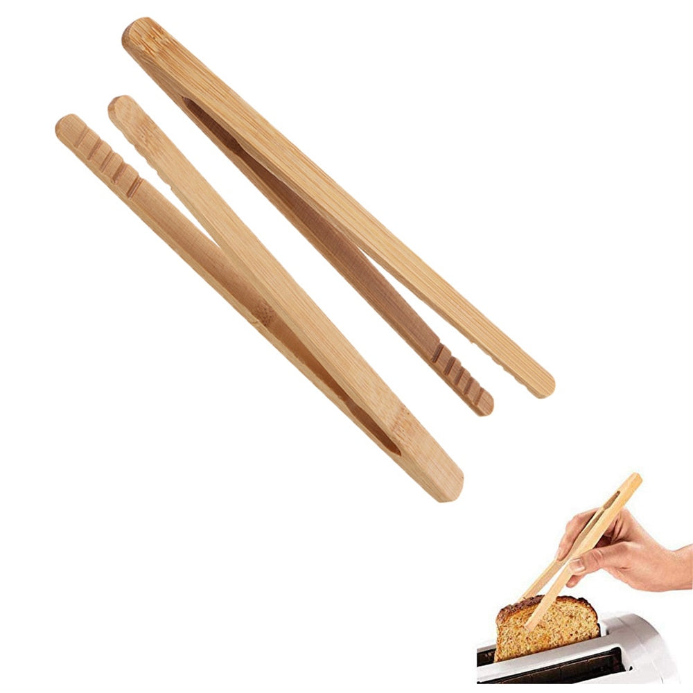 Bamboo Wooden Toaster Tongs Set (8 Pieces, 18 cm) by HitMyNeed