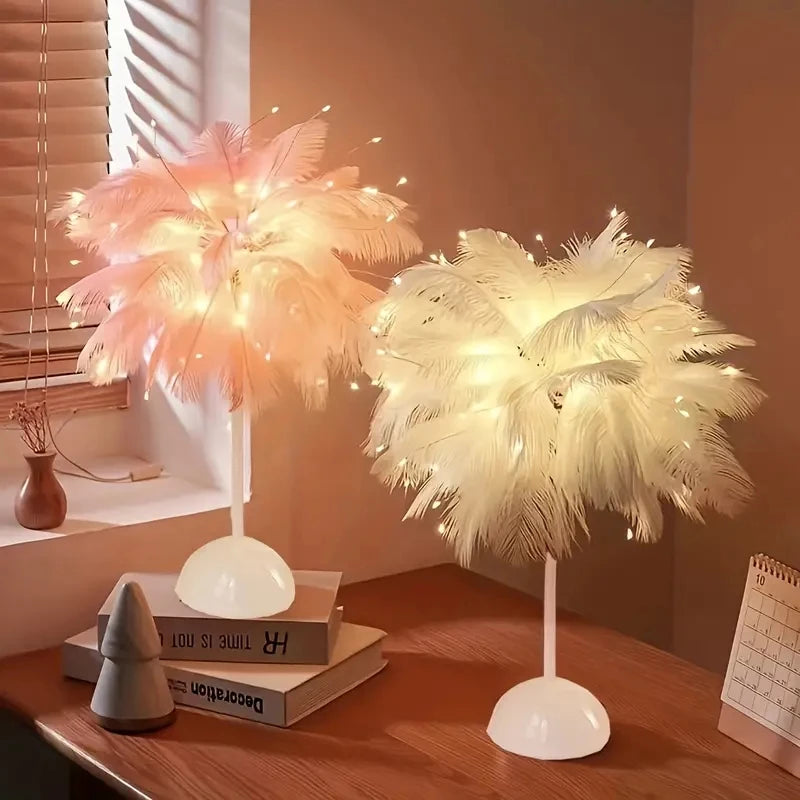 Battery LED Feather Table Night Light with Smart Sensor by HitMyNeed