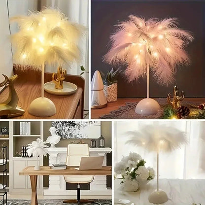 Battery LED Feather Table Night Light with Smart Sensor by HitMyNeed