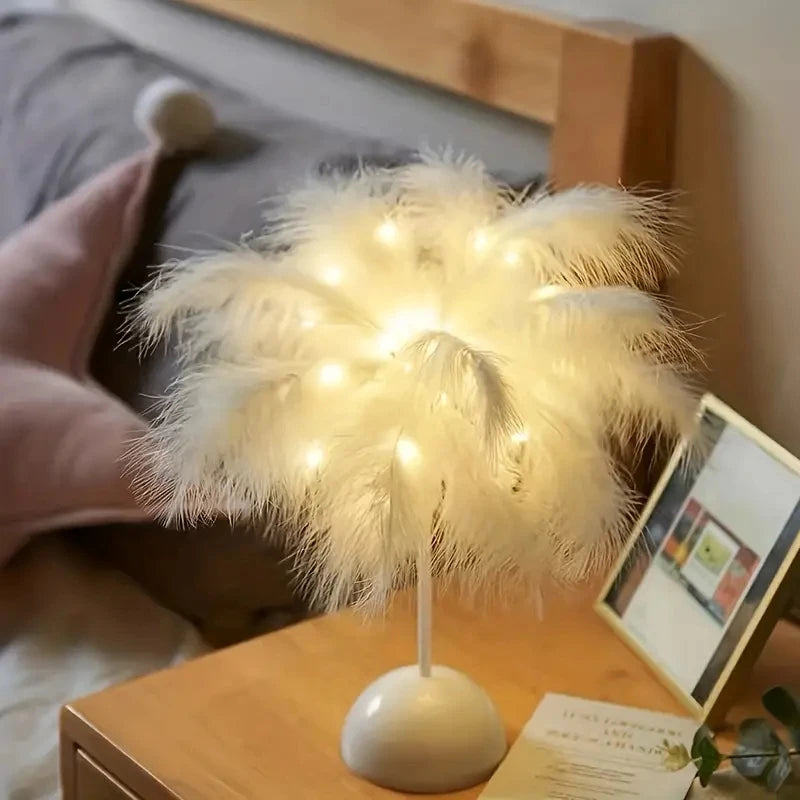 Battery LED Feather Table Night Light with Smart Sensor by HitMyNeed