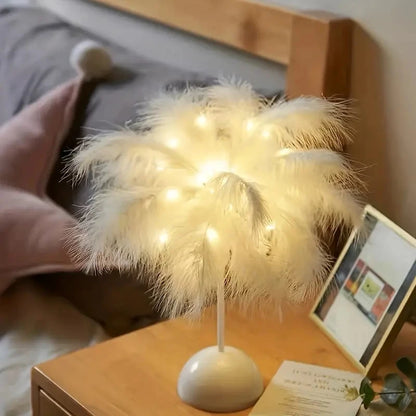 Battery LED Feather Table Night Light with Smart Sensor by HitMyNeed