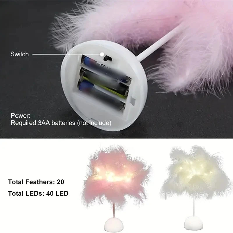 Battery LED Feather Table Night Light with Smart Sensor by HitMyNeed