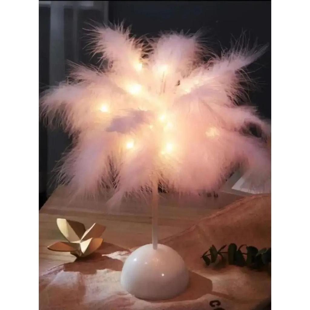 Battery LED Feather Table Night Light with Smart Sensor pink by HitMyNeed