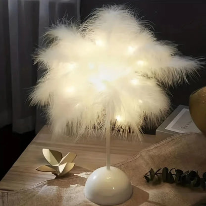 Battery LED Feather Table Night Light with Smart Sensor white by HitMyNeed