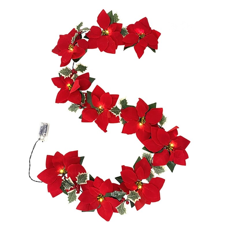 Battery Operated Poinsettia Christmas String Lights by HitMyNeed